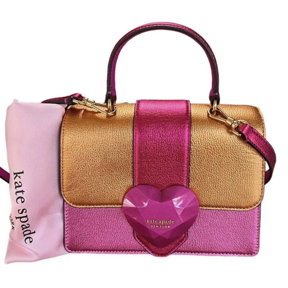 Kate Spade Bijou Barbie Pink Metallic Pebble Leather Top Handle Crossbody Bag - Picture 10 of 10
